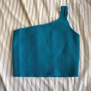 House of Harlow 1960 Blue Ribbed One-Shoulder Camisole